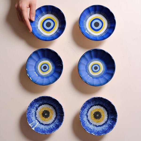 Fecra Acem 6'lı Nazarı Çay Tabağı Seti Karma