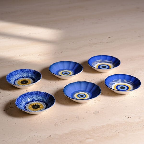 Fecra Acem 6'lı Nazarı Çay Tabağı Seti Karma