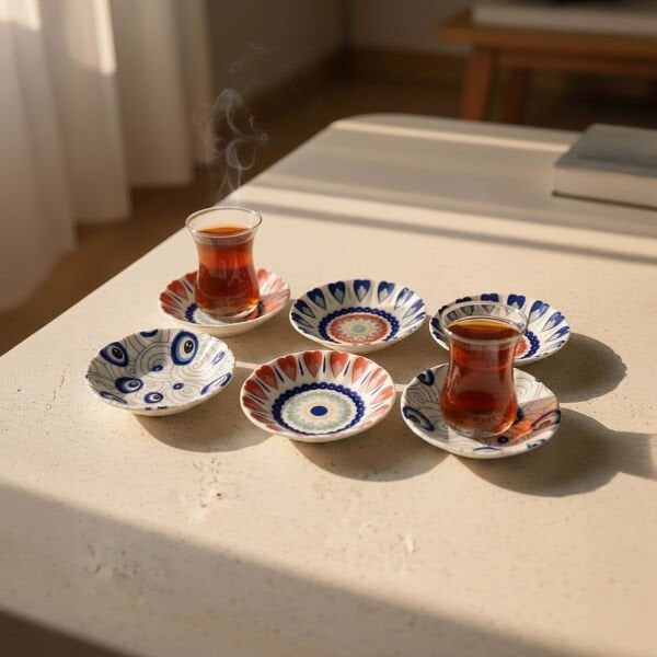 Güral Porselen Acem 6'lı Çay Tabağı Seti Mix 3232