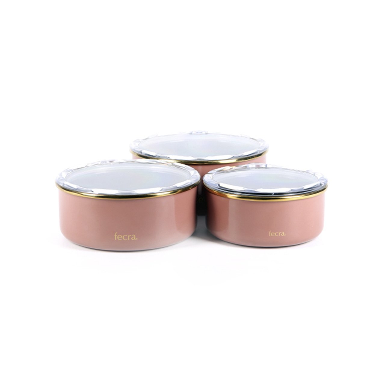 Fecra Emaye 3'lü Saklama Kabı Seti Rose Gold