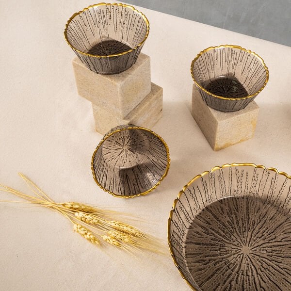 Fecra Fladen 7 Parça Kase Seti Antrasit Gold Fileli