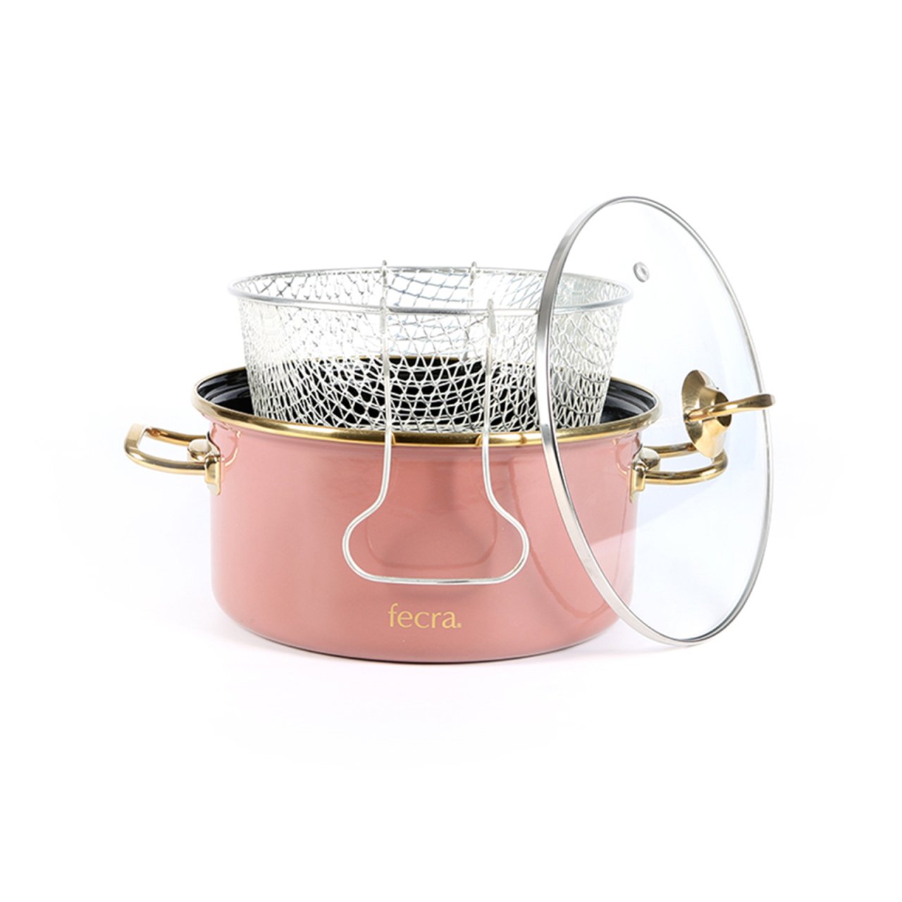 Fecra Emaye 22 cm Kapaklı Kızartma Tenceresi Rose Gold