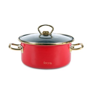 Fecra Emaye 18 cm Kapaklı Tencere Kırmızı