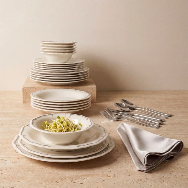 Güral Porselen Tenedos  24 Parça Yemek Takımı Gümüş File