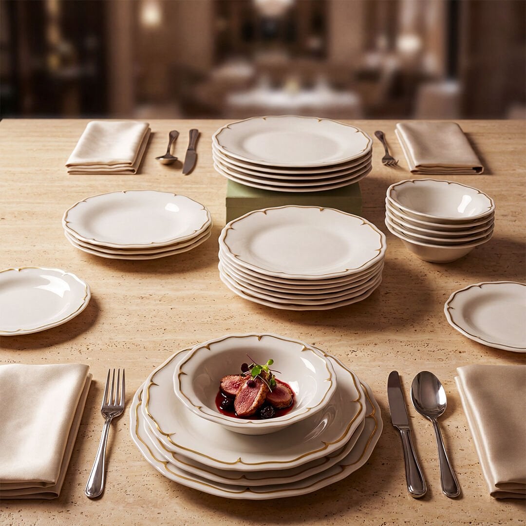 Güral Porselen Tenedos  24 Parça Yemek Takımı Altın File