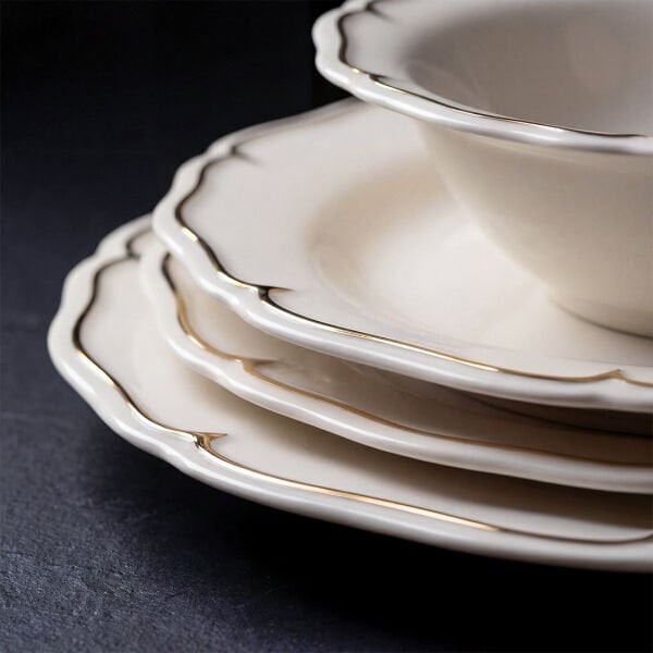 Güral Porselen Tenedos  24 Parça Yemek Takımı Altın File
