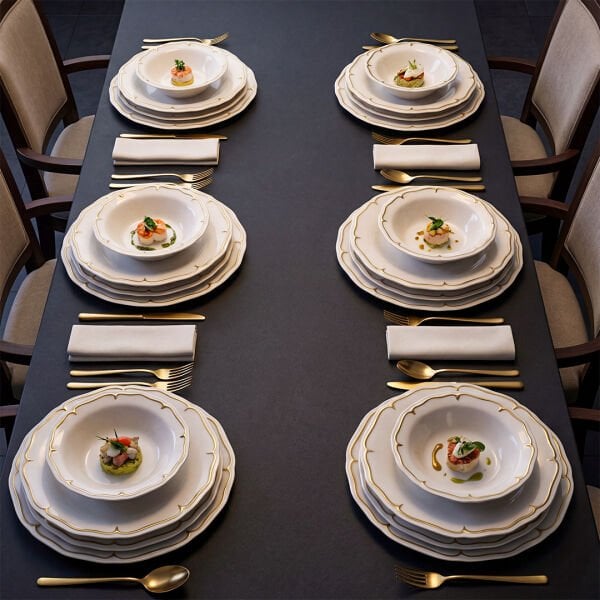 Güral Porselen Tenedos  24 Parça Yemek Takımı Altın File