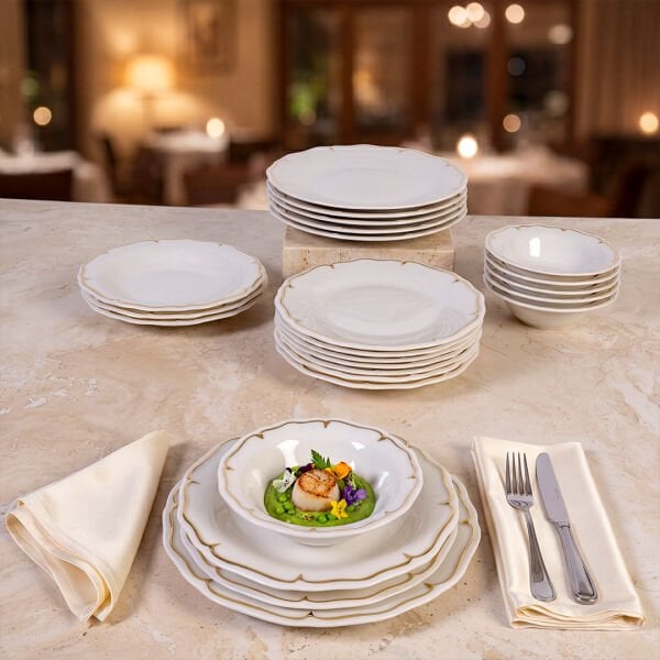 Güral Porselen Tenedos  24 Parça Yemek Takımı Altın File