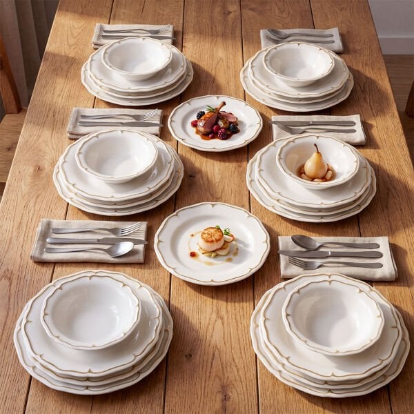 Güral Porselen Tenedos  24 Parça Yemek Takımı Altın File