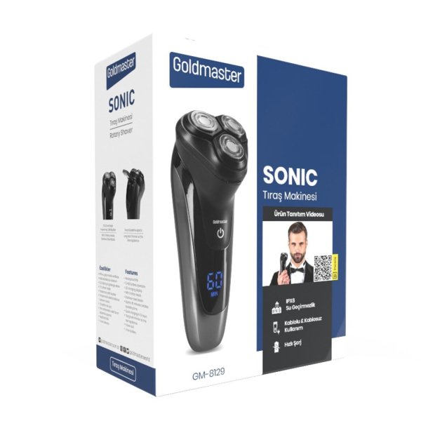 GoldMaster Sonic Dijital Ekranlı Esnek Oynar Başlıklı Ipx6 Islak&kuru Şarjlı Tıraş Makinesi GM8129