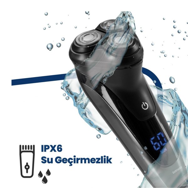 GoldMaster Sonic Dijital Ekranlı Esnek Oynar Başlıklı Ipx6 Islak&kuru Şarjlı Tıraş Makinesi GM8129