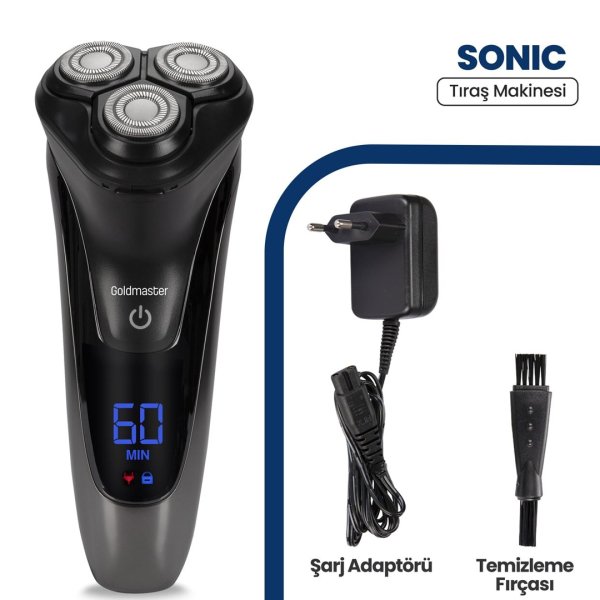 GoldMaster Sonic Dijital Ekranlı Esnek Oynar Başlıklı Ipx6 Islak&kuru Şarjlı Tıraş Makinesi GM8129