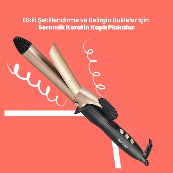 GoldMaster Shine Dijital Göstergeli Seramik Plakalı 25 Mm Saç Şekillendirici Maşa Gold IN6136