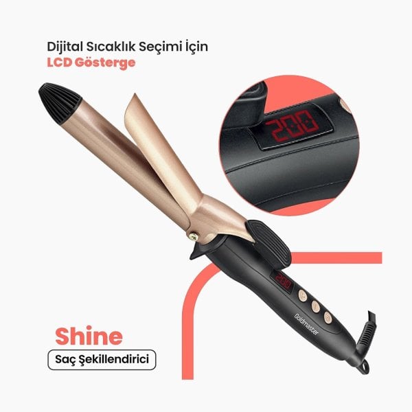 GoldMaster Shine Dijital Göstergeli Seramik Plakalı 25 Mm Saç Şekillendirici Maşa Gold IN6136