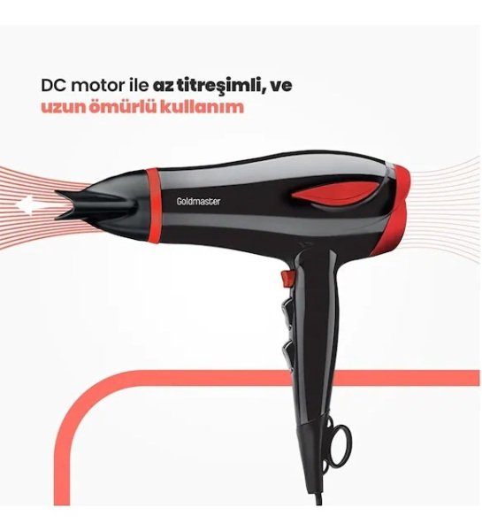 GoldMaster Gala 2200 Watt Difüzör Başlıklı Kademeli Saç Kurutma Fön Makinesi Kırmızı IN-6138