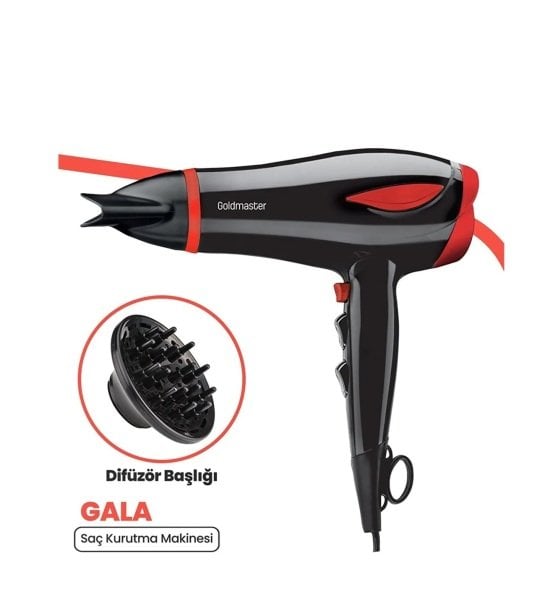 GoldMaster Gala 2200 Watt Difüzör Başlıklı Kademeli Saç Kurutma Fön Makinesi Kırmızı IN-6138