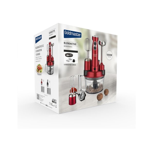 Goldmaster Blendactive 1000 Watt 5 In 1 Mutfak Robotu Multi Blender Seti Vişne Kırmızı