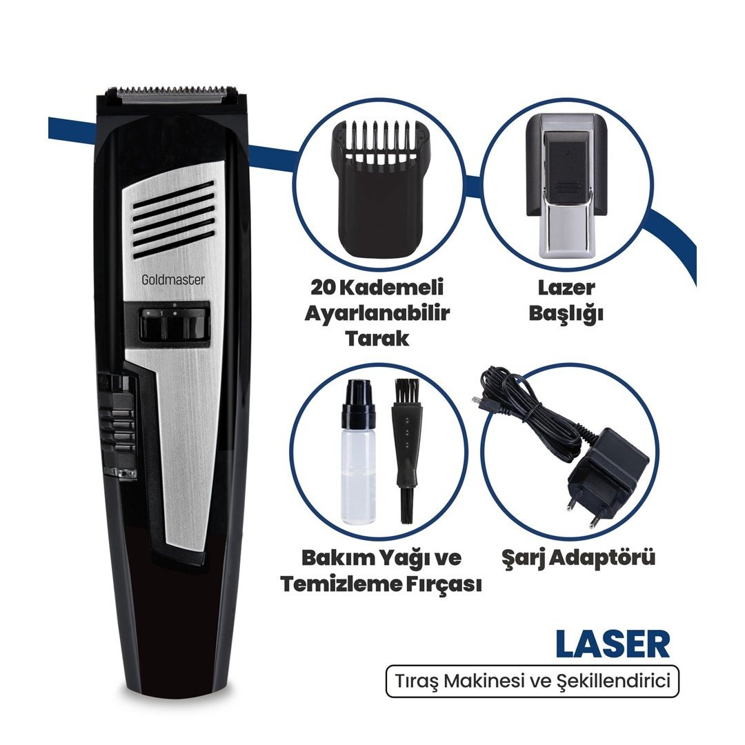 GoldMaster Laser Profesyonel Lazer Işığıyla Ayarlanabilir Saç Sakal Şekillendirme Makinesi GM7181