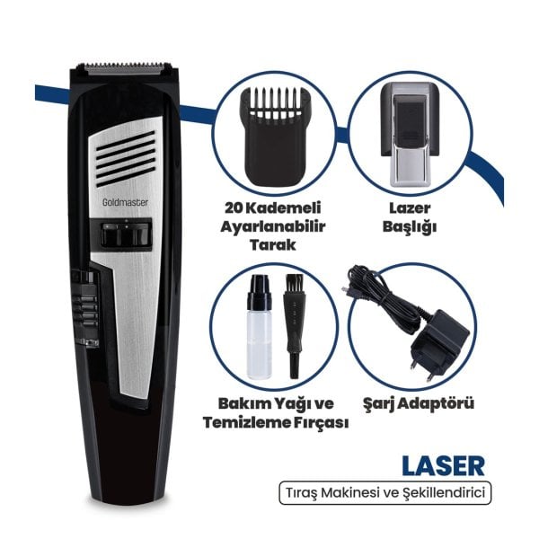 GoldMaster Laser Profesyonel Lazer Işığıyla Ayarlanabilir Saç Sakal Şekillendirme Makinesi GM7181