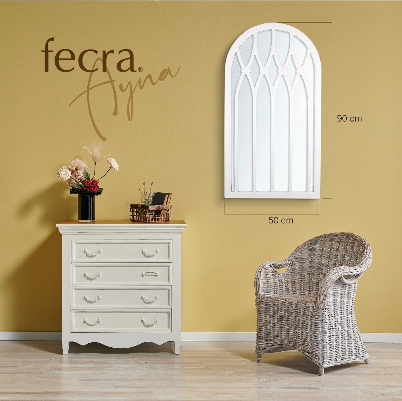 Fecra Hepa 50x90 Dekoratif Beyaz Çerçeveli Ayna