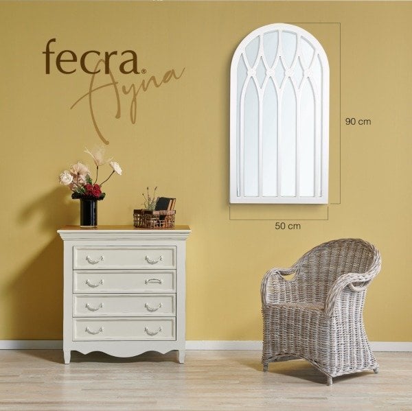 Fecra Hepa 50x90 Dekoratif Beyaz Çerçeveli Ayna