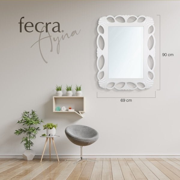 Fecra Aşil 69x90 Dekoratif Beyaz Çerçeveli Ayna