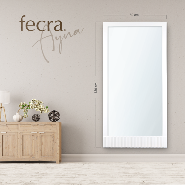 Fecra Mayda 69x139 Cm Dekoratif Büyük Çizgi Desenli Büyük Boy Beyaz Çerçeveli Ayna