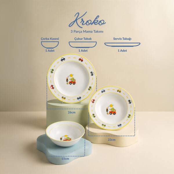 Fecra Kroko 3 Parça Porselen Mama Takımı