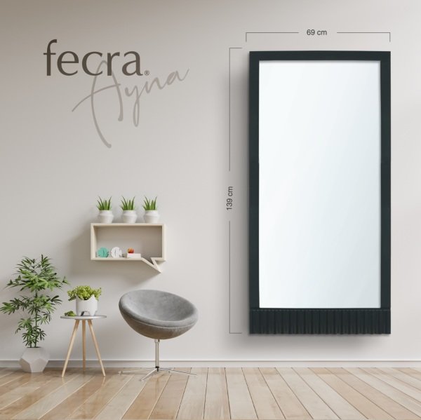 Fecra Andra 69x139 Cm Dekoratif Büyük Çizgi Desenli Büyük Boy Siyah Çerçeveli Ayna