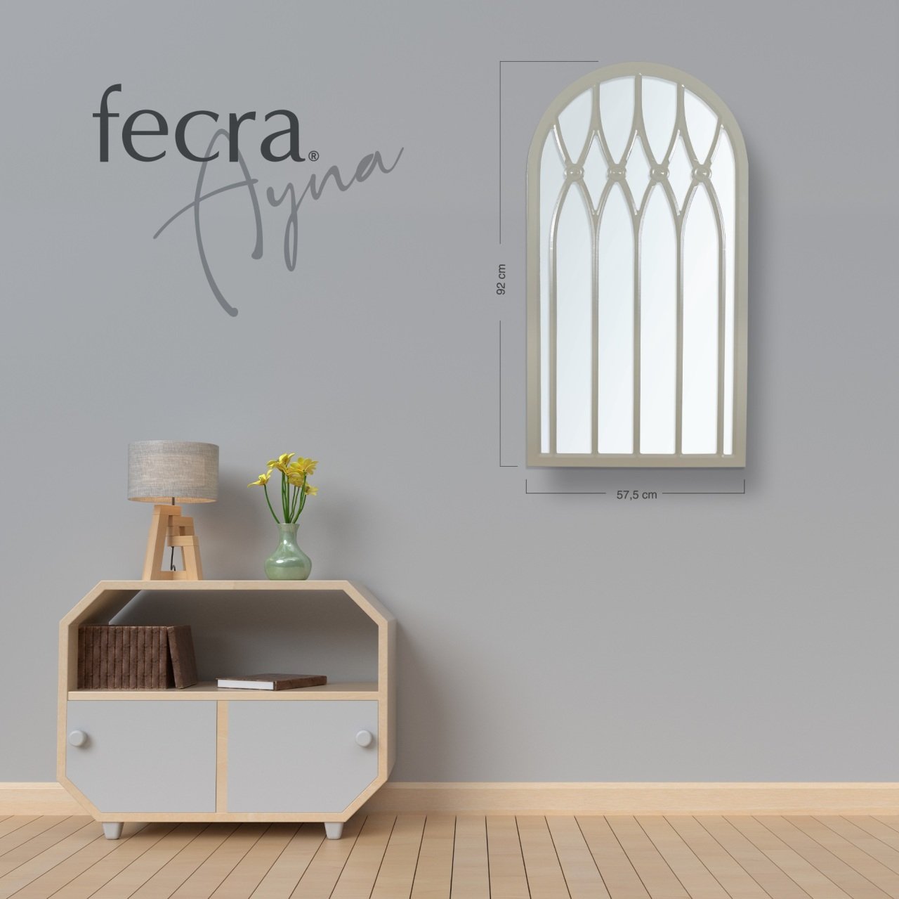 Fecra Lios 50x92 Cm Kapitone Desenli Dekoratif Krem Çerçeveli Ayna