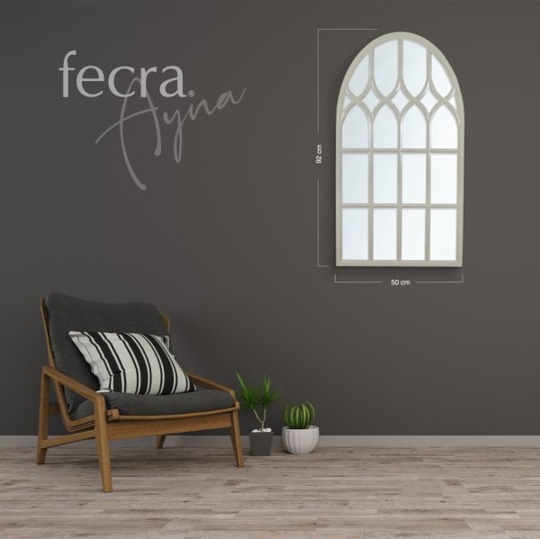 Fecra İris 50x92 Cm Kare Desenli Dekoratif Krem Çerçeveli Ayna