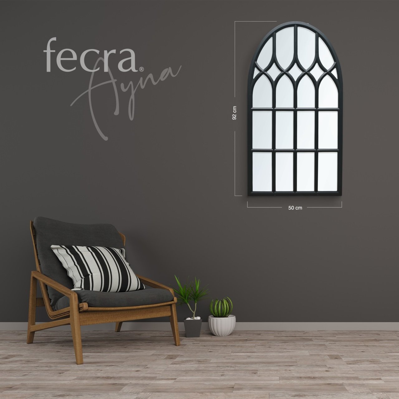 Fecra İris 50x92 Cm Kare Desenli Dekoratif  Siyah Çerçeveli Ayna