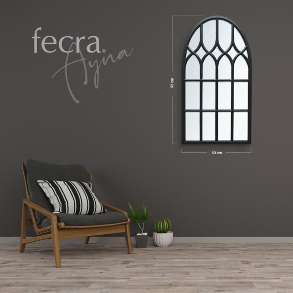 Fecra İris 50x92 Cm Kare Desenli Dekoratif  Siyah Çerçeveli Ayna