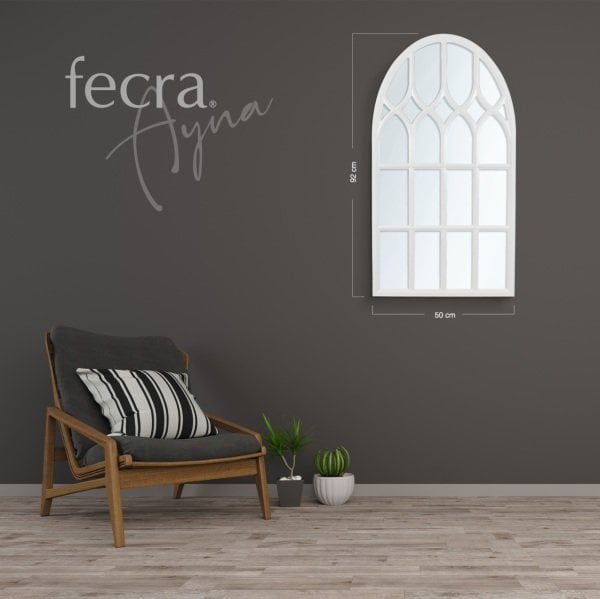 Fecra İris 50x92 Cm Kare Desenli Dekoratif Beyaz Çerçeveli Ayna