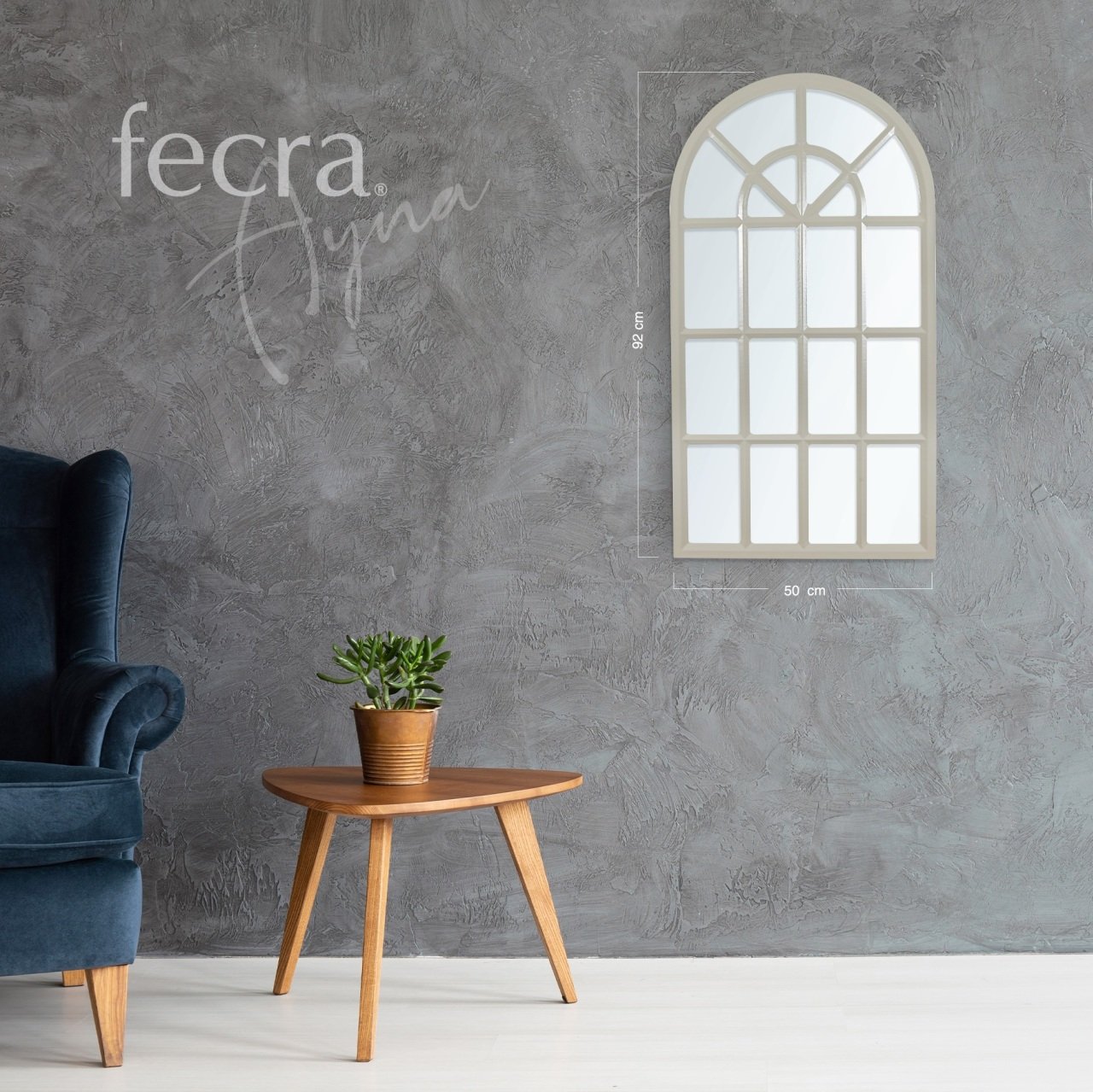 Fecra Arya 50x92 Cm Pencere Desenli Dekoratif Krem Çerçeveli Ayna