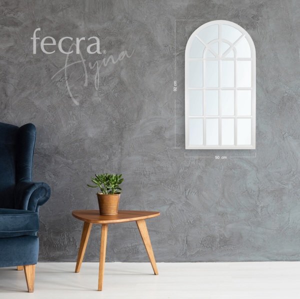 Fecra Arya 50x92 Cm Pencere Desenli Dekoratif Beyaz Çerçeveli Ayna