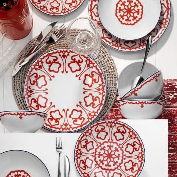 Kütahya Porselen 596617 Desen 24 Parça Yemek Seti Kırmızı