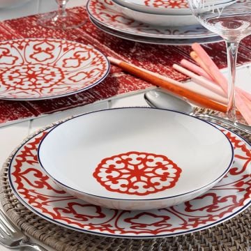 Kütahya Porselen 596617 Desen 24 Parça Yemek Seti Kırmızı