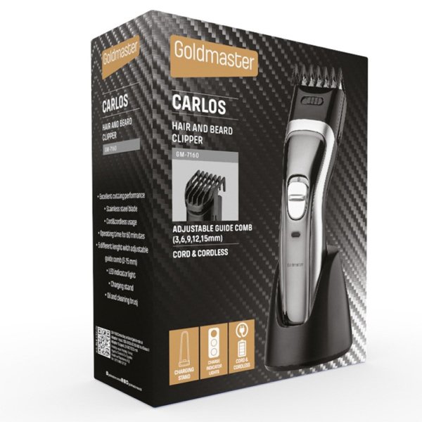 GoldMaster Carlos Şarj Standlı Paslanmaz Çelik Ayarlanabilen Saç Sakal Şekillendirme Makinesi GM7160