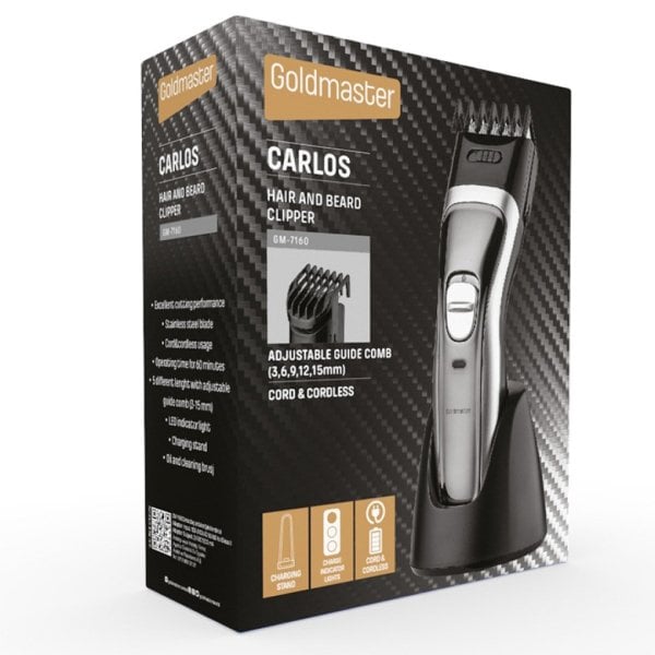 GoldMaster Carlos Şarj Standlı Paslanmaz Çelik Ayarlanabilen Saç Sakal Şekillendirme Makinesi GM7160
