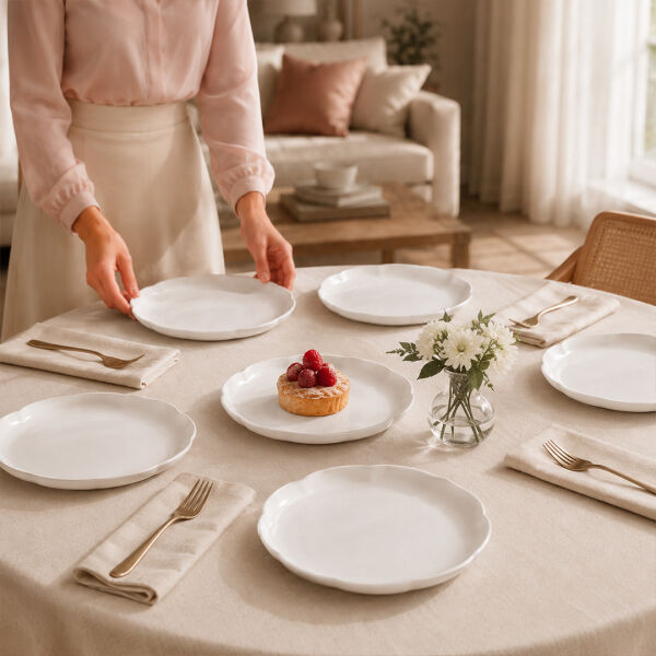 Kütahya Porselen Bone Camila 6 Parça 20 Cm Pasta Tabağı Seti Sade