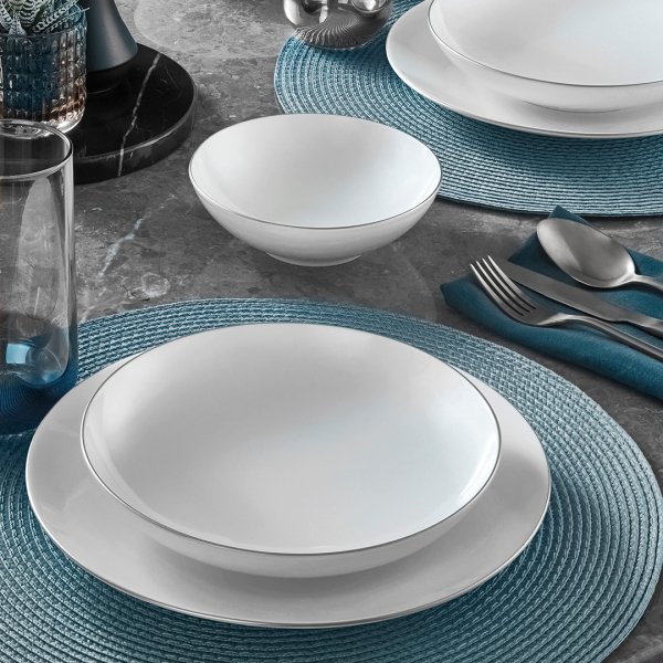 Güral Porselen Atina 18 Parça 6 Kişilik Bone Yemek Takımı Gümüş