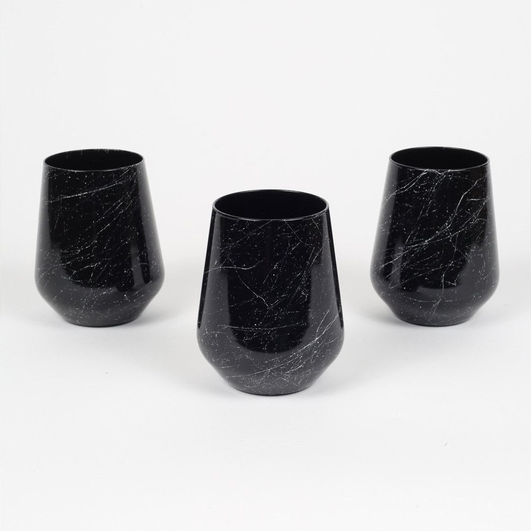 Rakle Marble 3'lü Su Bardağı Seti Siyah