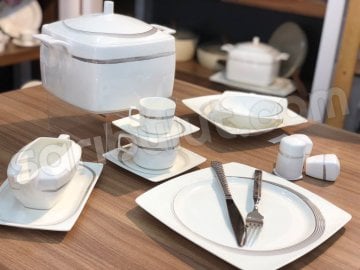 Rüzgar Platin 86 Parça 12 Kişilik Yemek Takımı