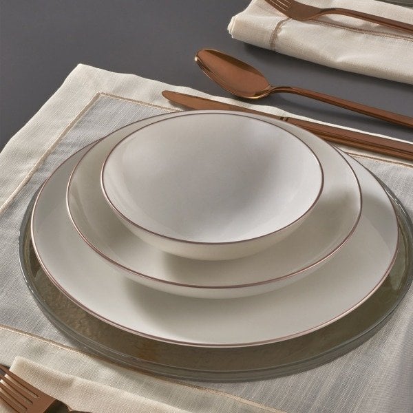 Güral Porselen Atina 18 Parça 6 Kişilik Bone Yemek Takımı Cooper Bakır