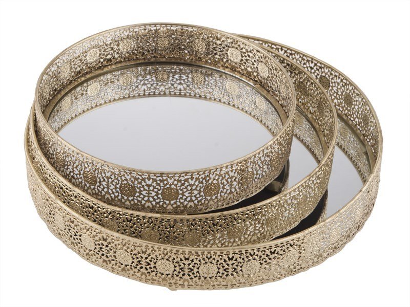 Biev FJN015 // Gold 3lü Yuvarlak Tepsi L:35 cm