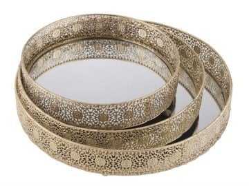 Biev FJN015 // Gold 3lü Yuvarlak Tepsi L:35 cm