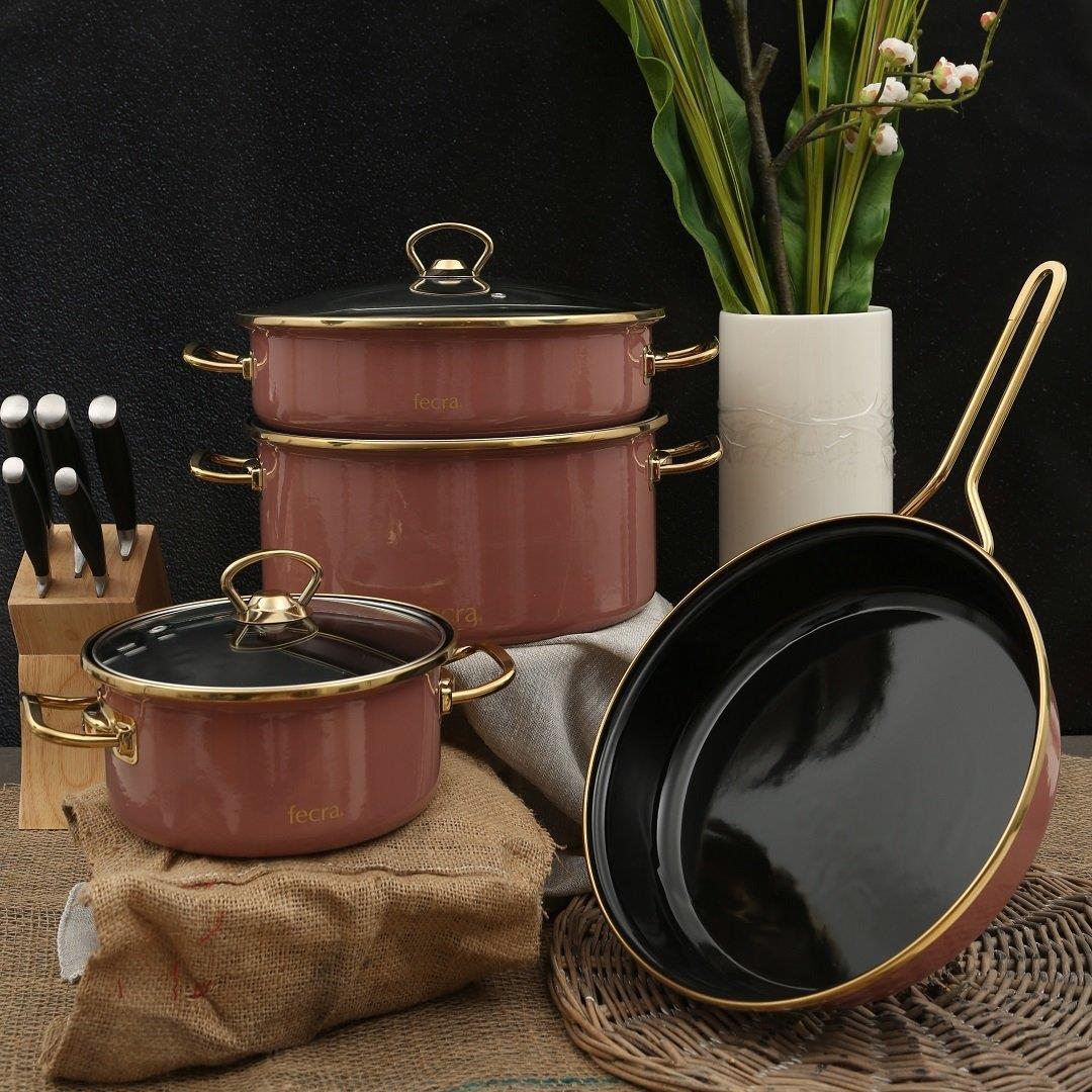 Fecra Emaye 7 Parça Tencere Seti Rose Gold