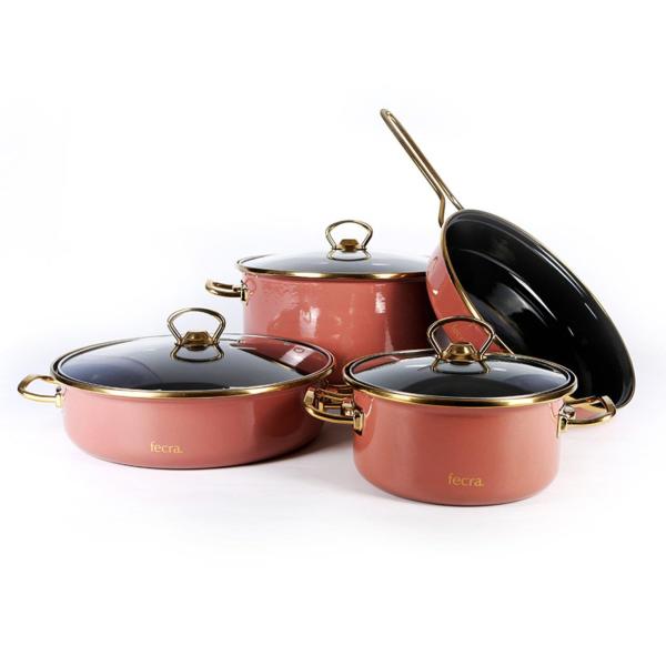 Fecra Emaye 7 Parça Tencere Seti Rose Gold
