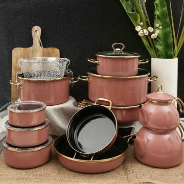Fecra Emaye 20 Parça Rose Gold Mega Tencere Seti